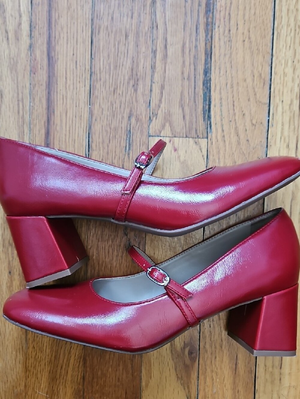 Naturalizer Red Mary Jane Block Heels with Ankle Strap - Picture 13 of 16